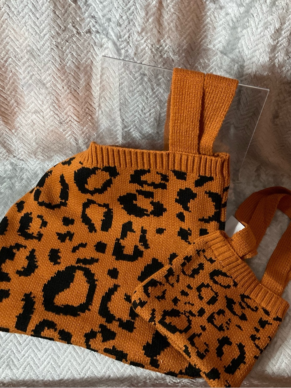 Leopard Knit Hobo Bag in Burnt Orange and Black
